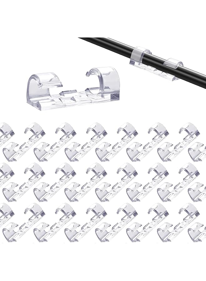 Green Tiger 20-Pack Small Clear Cable Clips, Cord Organizer, 0.27 Inch Max Diameter, 1.18 Inch Length, Transparent - Image 1