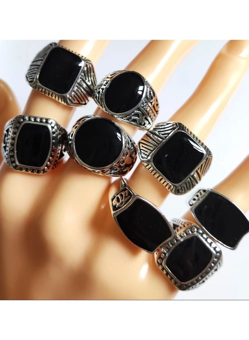 STRATEG 10 Pieces Ring Imitation Gem Personality Classic Fashionable Agate Stone Zinc Alloy Jewelry Gift for Trend Men Women - Image 2