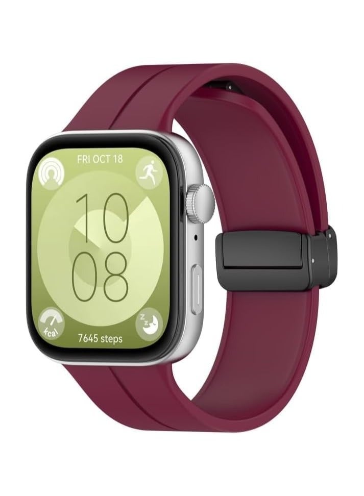 Band Compatible with Huawei Watch Fit 3 2024, Magnetic D-Buckle Breathable Silicone Magnetic Strap Replacement Silicone Strap for Huawei Watch Fit 3 Women Men(wine red)