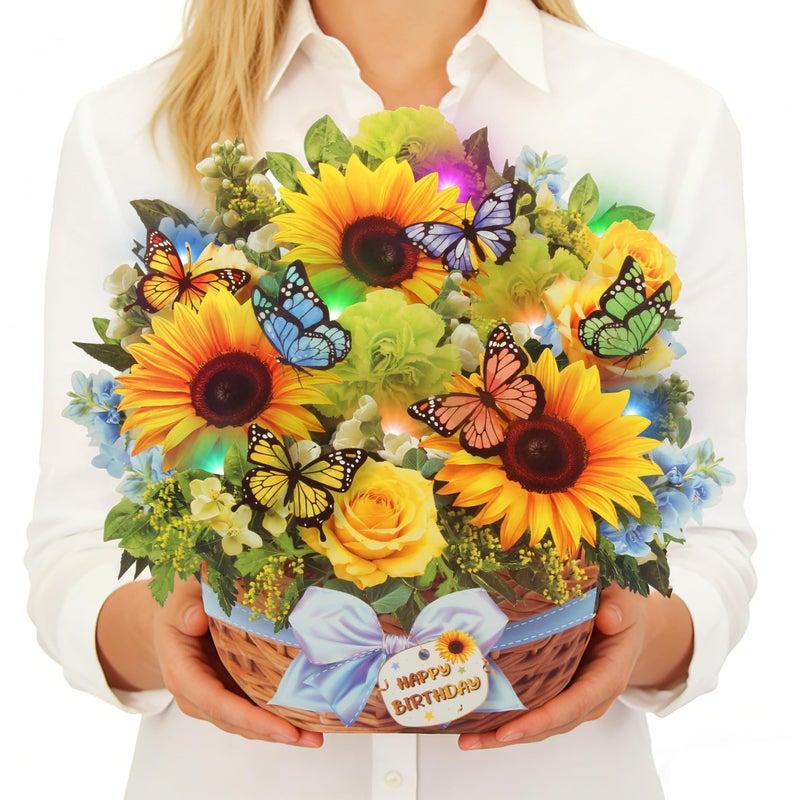 XTF2015 Pop Up Birthday Card, Happy Birthday Cards with MUSIC & LIGHTS, Butterfly & Sunflower with Envelope, 3D Musical Greeting Cards for Woman, Men, Kids - Image 1