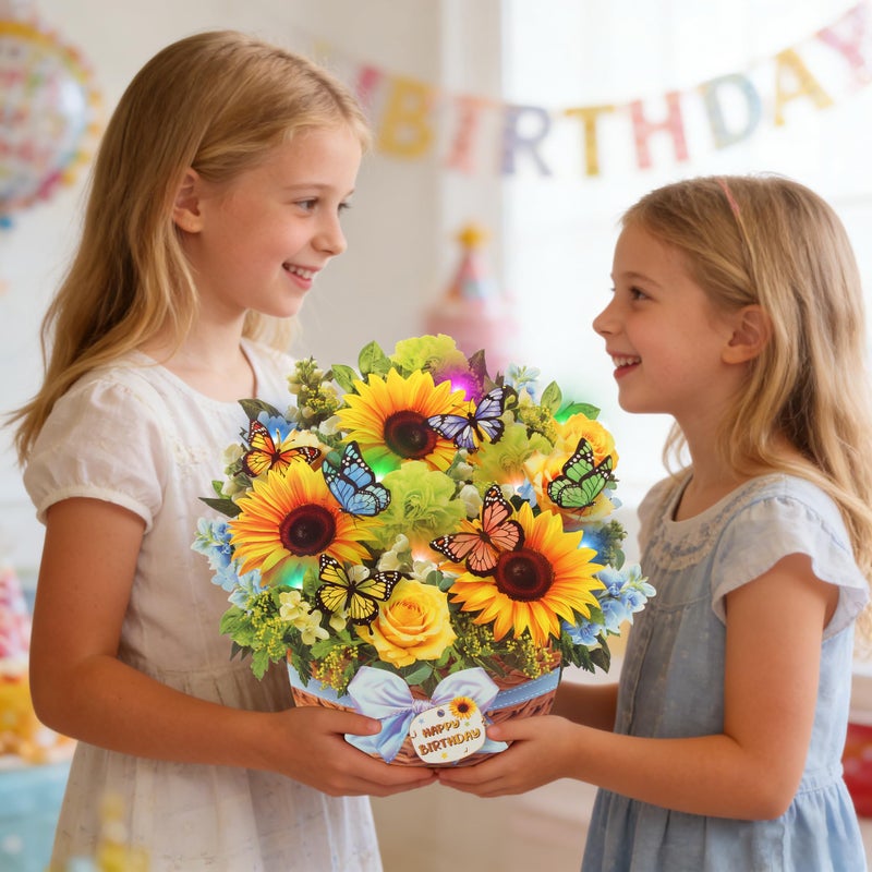 XTF2015 Pop Up Birthday Card, Happy Birthday Cards with MUSIC & LIGHTS, Butterfly & Sunflower with Envelope, 3D Musical Greeting Cards for Woman, Men, Kids - Image 5