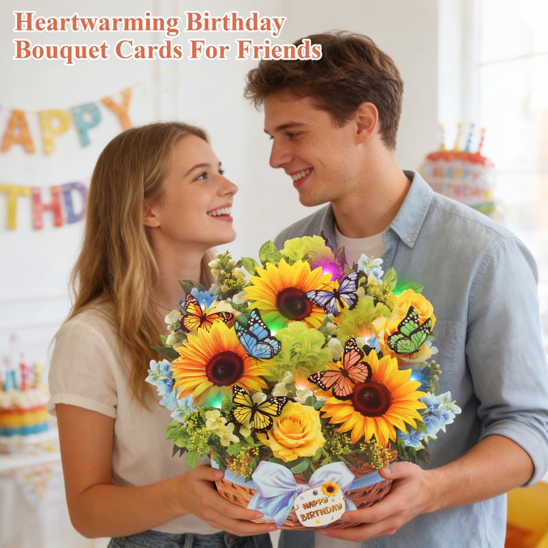XTF2015 Pop Up Birthday Card, Happy Birthday Cards with MUSIC & LIGHTS, Butterfly & Sunflower with Envelope, 3D Musical Greeting Cards for Woman, Men, Kids - Image 4