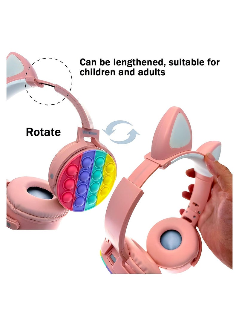 General Cat Ear Kids Headphones, Cute LED Illuminated Bluetooth Kids Headphones, Wireless Bluetooth Headphones with Silicone, Stereo Noise Cancelling Over-Ear Headphones for Girls Ladies  - Image 4