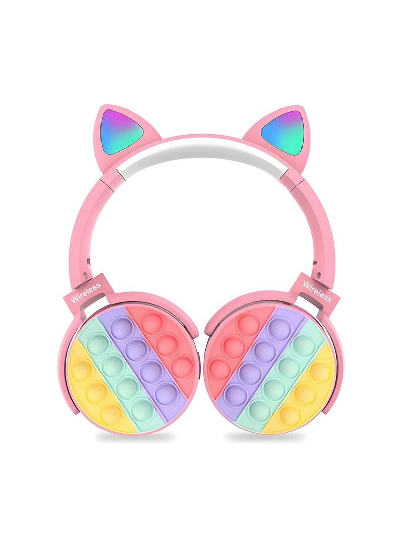 General Cat Ear Kids Headphones, Cute LED Illuminated Bluetooth Kids Headphones, Wireless Bluetooth Headphones with Silicone, Stereo Noise Cancelling Over-Ear Headphones for Girls Ladies  - Image 1