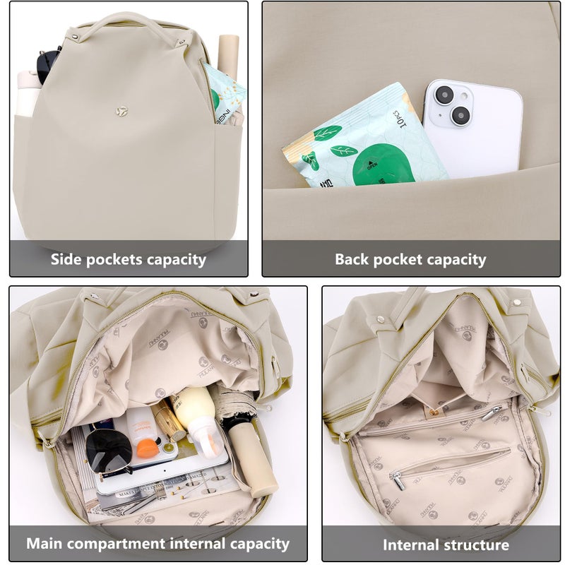 Nawoshow Mini Nylon Women Backpacks,Small Ladies backpacks Casual Lightweight Shopping Travel Daypack (Beige) - Image 4
