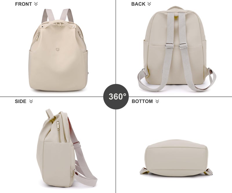 Nawoshow Mini Nylon Women Backpacks,Small Ladies backpacks Casual Lightweight Shopping Travel Daypack (Beige) - Image 3