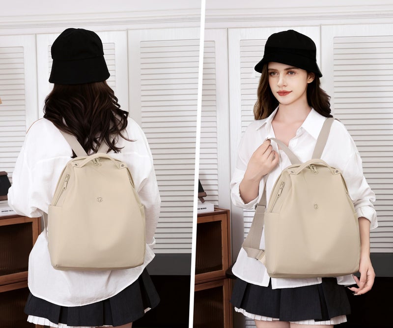Nawoshow Mini Nylon Women Backpacks,Small Ladies backpacks Casual Lightweight Shopping Travel Daypack (Beige) - Image 2