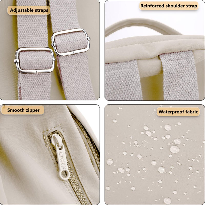 Nawoshow Mini Nylon Women Backpacks,Small Ladies backpacks Casual Lightweight Shopping Travel Daypack (Beige) - Image 5