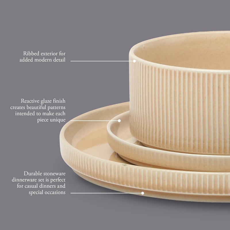 Gibson Elite Solana Coast 12 Piece Stoneware Reactive Glaze Service for 4 Ceramic Plates and Bowls Modern Shape Embossed Dinnerware Set  Terracotta Orange - Image 3