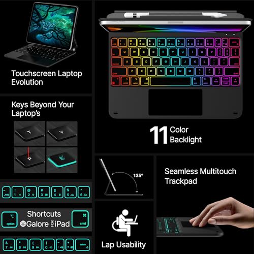 typecase Edge Keyboard Case for iPad 11th Gen A16 (2025) & 10th Gen 10.9" (2022) – Multi-Touch Trackpad, 11-Color Backlit Magic-Style Keyboard – Floating Magnetic Stand, Pencil Holder – Black - Image 3