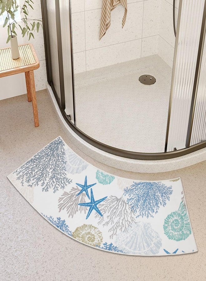 BBSET Blue Sea Curved Bath Rug, 18 x 57 inch Non Slip Microfiber Soft Absorbent Bathroom Mats for Corner Bath Tub Quadrant Shower Stall (Sea) - Image 1
