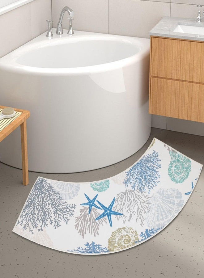 BBSET Blue Sea Curved Bath Rug, 18 x 57 inch Non Slip Microfiber Soft Absorbent Bathroom Mats for Corner Bath Tub Quadrant Shower Stall (Sea) - Image 2