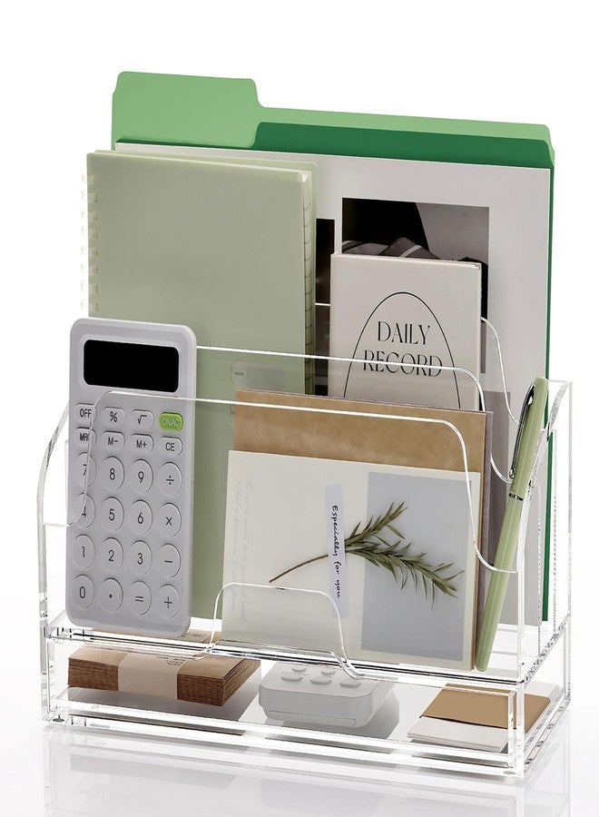 YUXUN Acrylic Mail Organizer for Desk - Transparent 3-Compartment Letter Sorter with Drawer, Clear Desktop File Holder for Office, Home, Classroom - Image 1