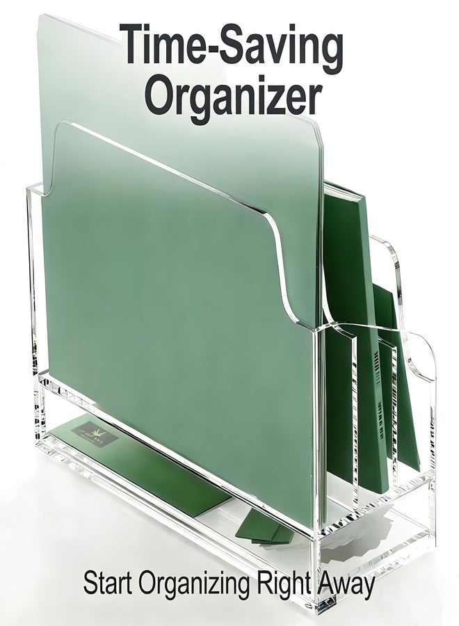 YUXUN Acrylic Mail Organizer for Desk - Transparent 3-Compartment Letter Sorter with Drawer, Clear Desktop File Holder for Office, Home, Classroom - Image 3