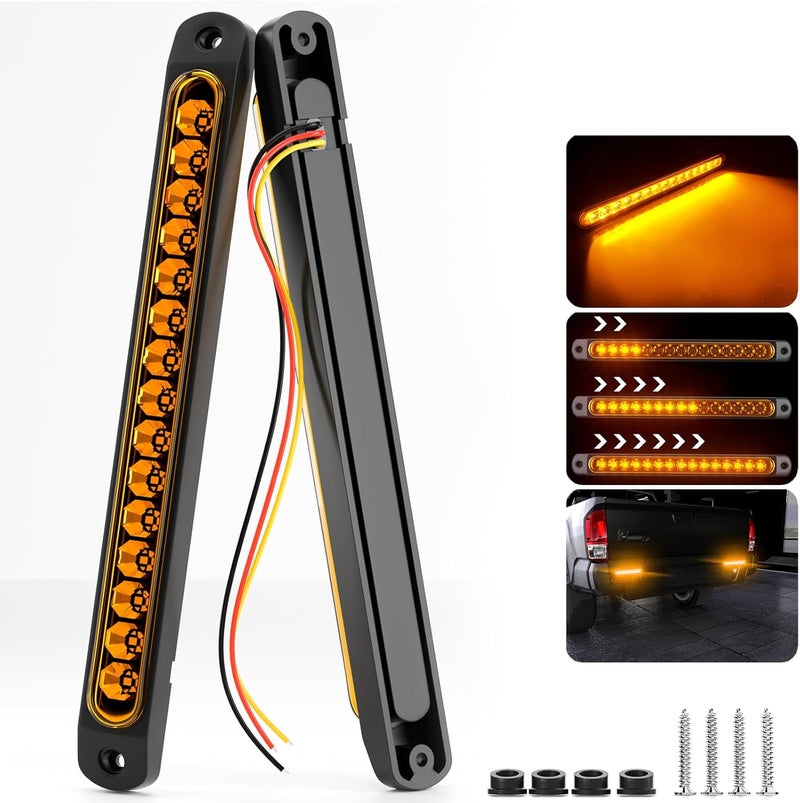 PSEQT 10" 15 LED Trailer Turn Tail Light Bar - Amber Sequential Signal Marker Assembly With Identification Clearance Strip - Waterproof for Wrangler, Golf Cart, Offroad Truck, RV, UTV, ATV - Image 1