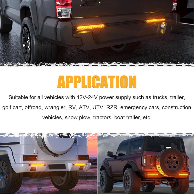 PSEQT 10" 15 LED Trailer Turn Tail Light Bar - Amber Sequential Signal Marker Assembly With Identification Clearance Strip - Waterproof for Wrangler, Golf Cart, Offroad Truck, RV, UTV, ATV - Image 3