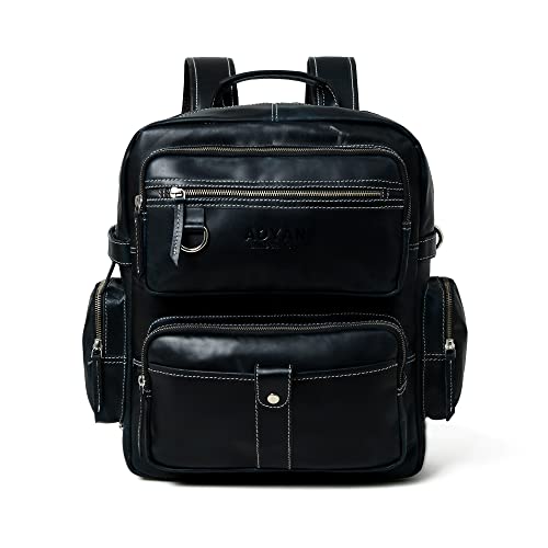 ADYAN Vintage Full Grain Leather 14Inch Laptop Backpack for Men with Adjustable Shoulder Strap Metal Zip Closure Work Bag Black - Image 1