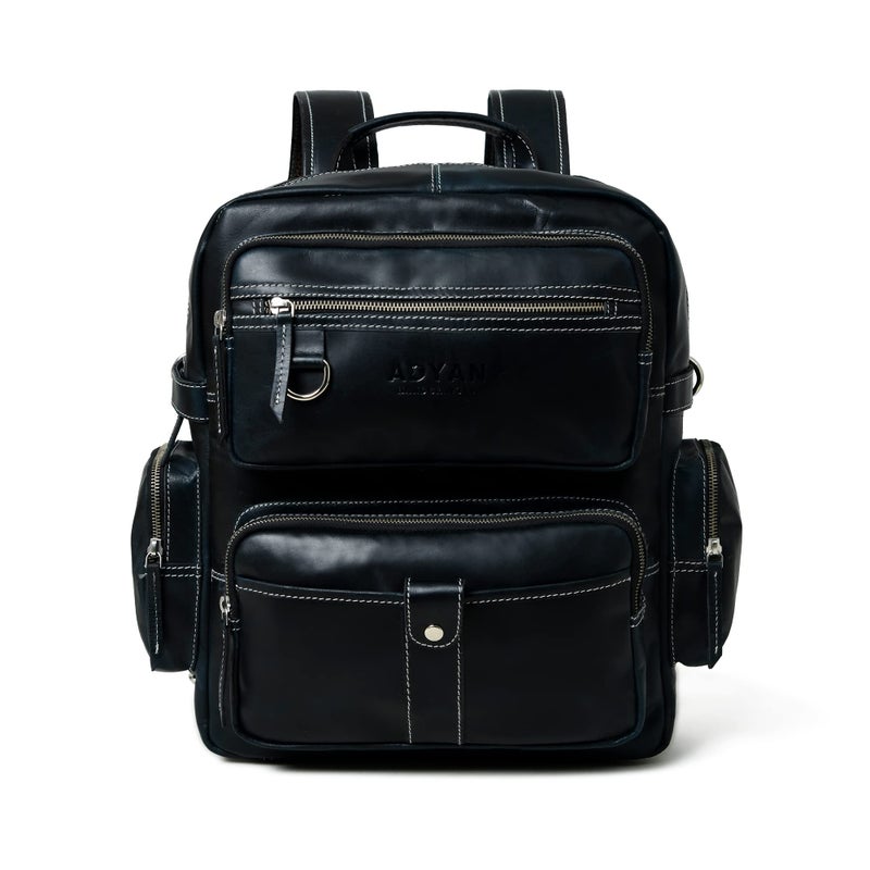 ADYAN Vintage Full Grain Leather 14Inch Laptop Backpack for Men with Adjustable Shoulder Strap Metal Zip Closure Work Bag Black - Image 2