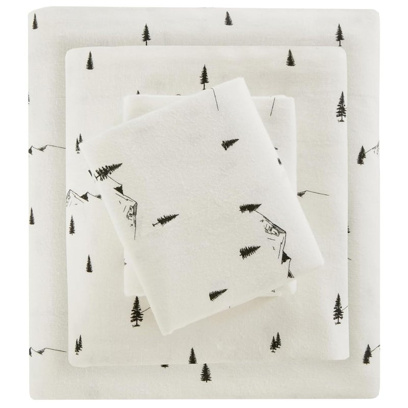 Woolrich Cotton Sheet Set Cottage Charms Print 100 Cotton Flannel Sheets Warm Fuzzy Bedding Set Queen Size Sheets Fitted Pocket Fits Up to 14 Mattress Queen Black Pine Trees 4 Piece