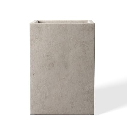 Kante 12.6" H Tall Rectangular Concrete Planters, Outdoor Indoor Lightweight Plant Pots with Drainage Hole and Rubber Plug, Modern Style for Home Garden Patio, Weathered Concrete - Image 1
