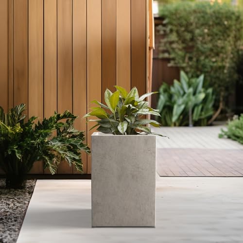 Kante 12.6" H Tall Rectangular Concrete Planters, Outdoor Indoor Lightweight Plant Pots with Drainage Hole and Rubber Plug, Modern Style for Home Garden Patio, Weathered Concrete - Image 5