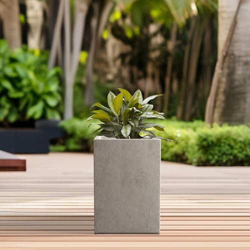 Kante 12.6" H Tall Rectangular Concrete Planters, Outdoor Indoor Lightweight Plant Pots with Drainage Hole and Rubber Plug, Modern Style for Home Garden Patio, Weathered Concrete - Image 4