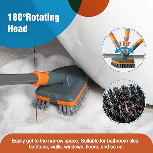 CLEANHOME Floor Scrub Brush Tile Tub Scrubber Brush with 4 Different Cleaning Heads, Shower Brush with 56” Extendable Long Handle, Scrubbers for Cleaning Kitchen, Bathroom, Tub, Tile, Wall - Image 5