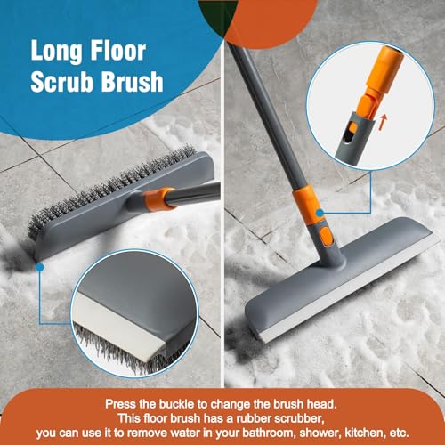 CLEANHOME Floor Scrub Brush Tile Tub Scrubber Brush with 4 Different Cleaning Heads, Shower Brush with 56” Extendable Long Handle, Scrubbers for Cleaning Kitchen, Bathroom, Tub, Tile, Wall - Image 4
