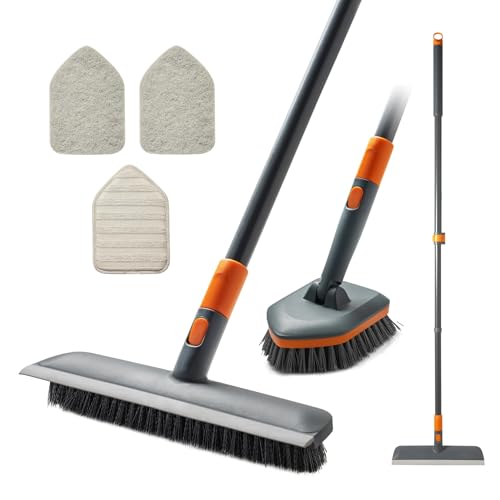CLEANHOME Floor Scrub Brush Tile Tub Scrubber Brush with 4 Different Cleaning Heads, Shower Brush with 56” Extendable Long Handle, Scrubbers for Cleaning Kitchen, Bathroom, Tub, Tile, Wall - Image 1
