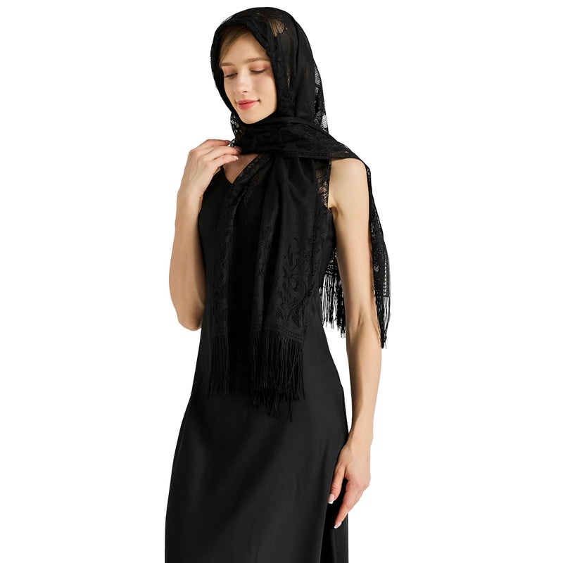 vimate Black Lace Shawl-Summer Women'S Floral Lightweight Lace Shawls And Wraps Headscarf for Evening Dresses(Style 1-Black) - Image 5