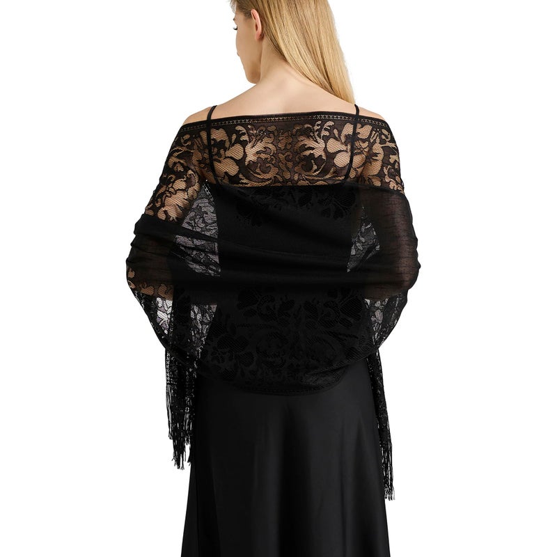 vimate Black Lace Shawl-Summer Women'S Floral Lightweight Lace Shawls And Wraps Headscarf for Evening Dresses(Style 1-Black) - Image 1