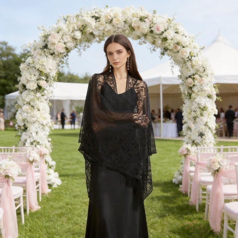 vimate Black Lace Shawl-Summer Women'S Floral Lightweight Lace Shawls And Wraps Headscarf for Evening Dresses(Style 1-Black) - Image 3