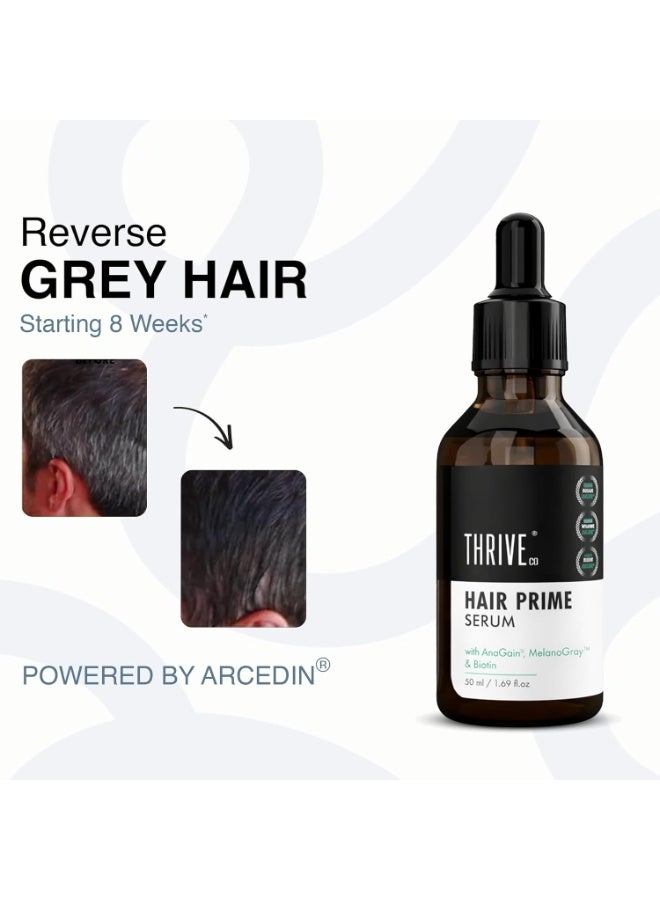 ThriveCo Anti-Grey Hair Prime Serum | Reverses & Limits Hair Greying | Arcolys + Biotin + Black Tea Extract | Light-Weight, Non-Sticky & Odourless | For Both Men and Women | 50 Ml | Pack of 2 - Image 2