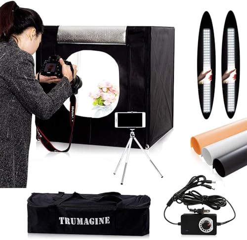 TRUMAGINE Photo Light Box Photography 24"x24"x24" Tabletop Dimmable LED Cube Shooting Tent Kit for White Studio Box Product Photographic Lighting Tents with PVC Backdrops and Mini Tripod - Image 1
