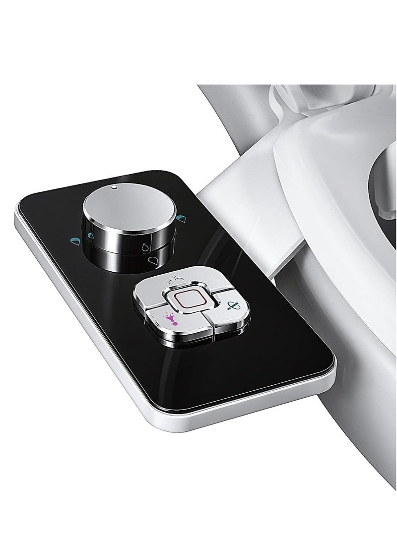 Barakah Bidet Attachment Non-electric Cold Water Toilet Seat with Pressure Controls, Retractable Self-cleaning Dual Nozzles for Frontal & Rear Wash - Black - Image 1
