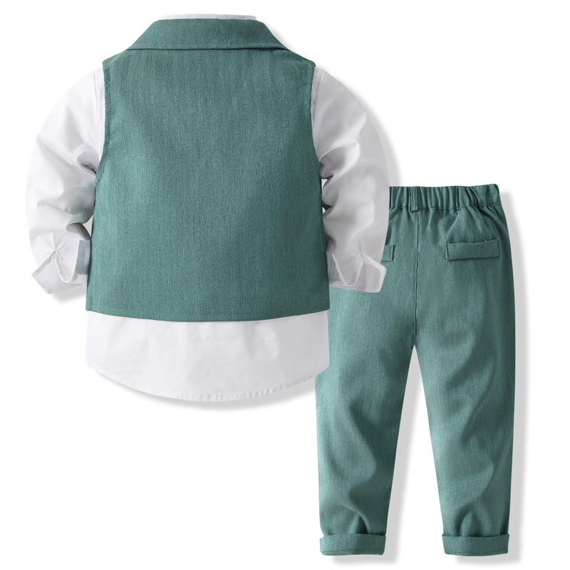 Kimocat Baby Boys Gentleman Bowtie Formal Outfit Suits Tuxedo Vest Wedding Party Suit (as1, Age, 24_Months, Green) - Image 2