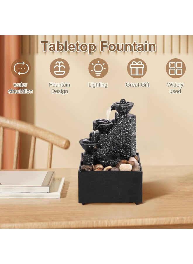 Tabletop Waterfall Meditation Desktop Fountain with Soft LED Lights | 3-Tier Flowing Water Ornament, USB/Battery Powered | Decorative Zen Landscape for Office, Bedroom & Living Room | Reduces Stress & Increases Humidity - Image 3