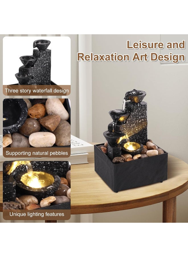 Tabletop Waterfall Meditation Desktop Fountain with Soft LED Lights | 3-Tier Flowing Water Ornament, USB/Battery Powered | Decorative Zen Landscape for Office, Bedroom & Living Room | Reduces Stress & Increases Humidity - Image 5