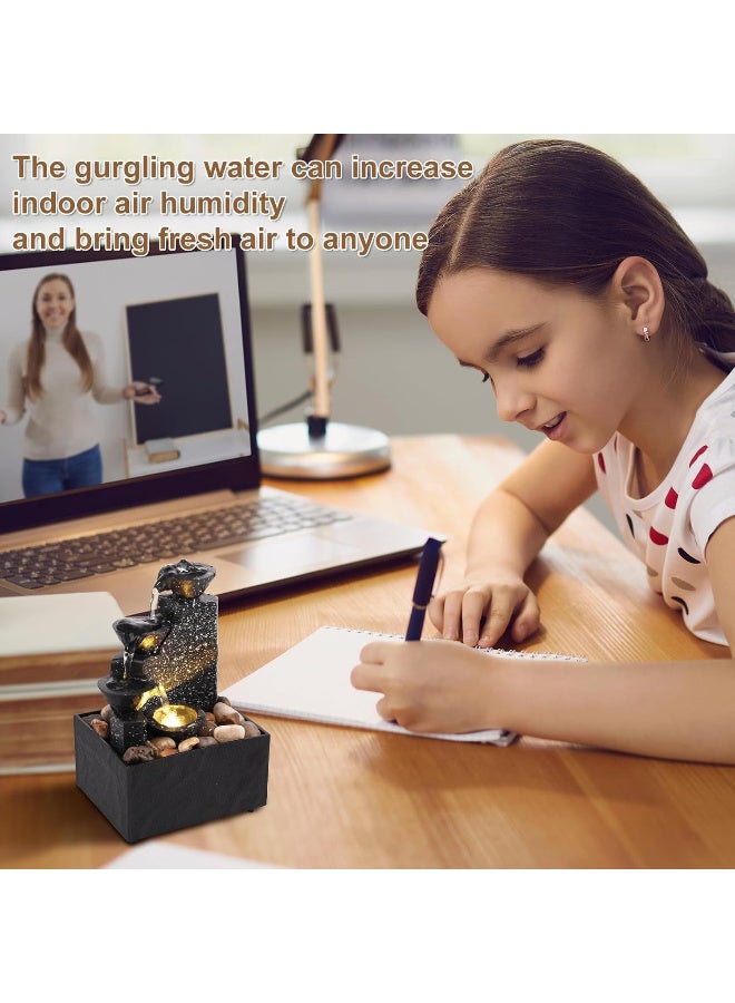 Tabletop Waterfall Meditation Desktop Fountain with Soft LED Lights | 3-Tier Flowing Water Ornament, USB/Battery Powered | Decorative Zen Landscape for Office, Bedroom & Living Room | Reduces Stress & Increases Humidity - Image 4