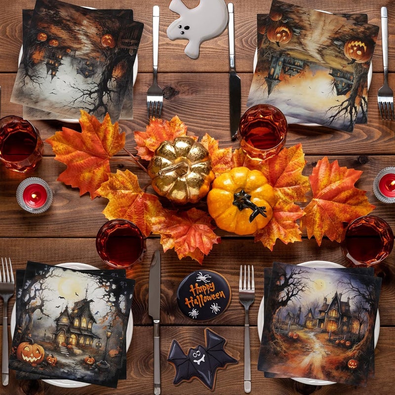 Cextoga Halloween Napkins,Spooky Halloween Decorations 40pcs Happy Halloween Paper Hand Towels Pumpkin Horror House Paper Napkins for Halloween Party Supplies - Image 5
