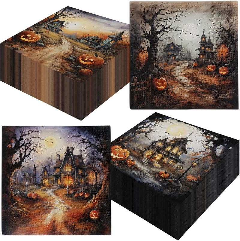Cextoga Halloween Napkins,Spooky Halloween Decorations 40pcs Happy Halloween Paper Hand Towels Pumpkin Horror House Paper Napkins for Halloween Party Supplies - Image 1