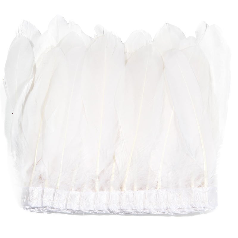 MAOFENG 2 Yards Natural Goose Feathers Trim Sewing Fringe Fashion Dress Sewing 6-8inch for DIY Handicrafts Costumes Decoration,White - Image 1