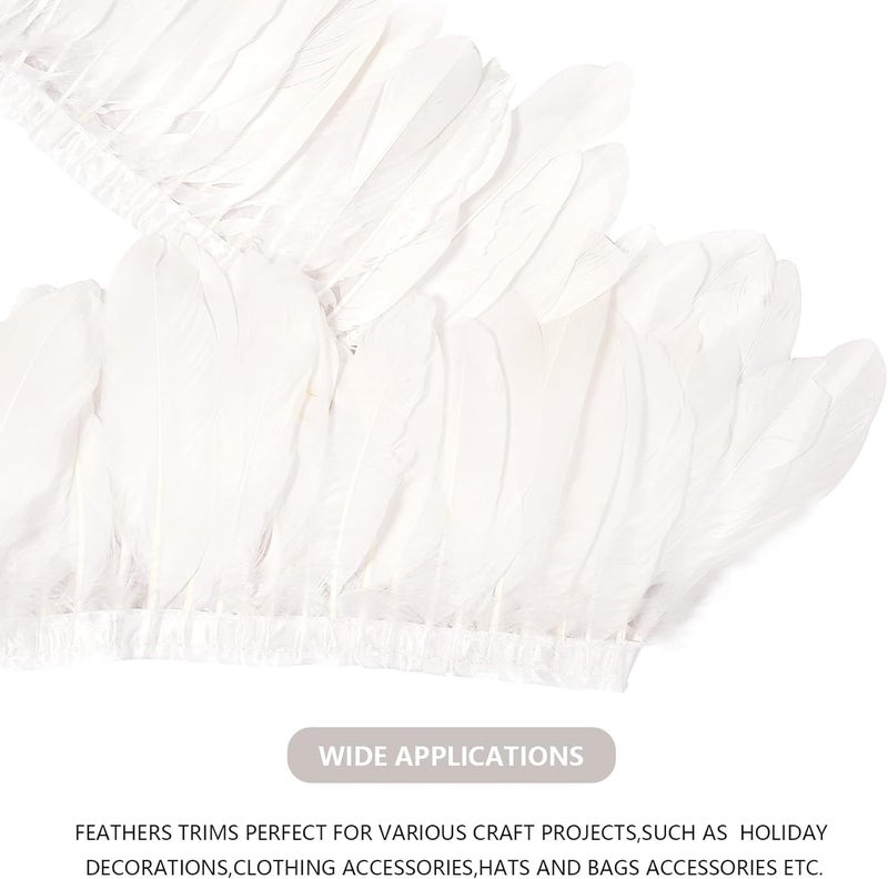 MAOFENG 2 Yards Natural Goose Feathers Trim Sewing Fringe Fashion Dress Sewing 6-8inch for DIY Handicrafts Costumes Decoration,White - Image 4