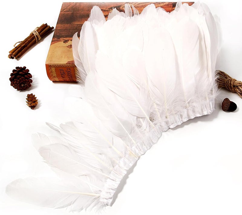MAOFENG 2 Yards Natural Goose Feathers Trim Sewing Fringe Fashion Dress Sewing 6-8inch for DIY Handicrafts Costumes Decoration,White - Image 5