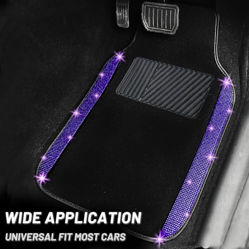 NBTEPEM Purple Violet Bling Car Floor Mats Full Set Universal Fit Most CarsSUV Trucks 4 pcs Sparkle Glitter Diamond Carpet for Women Girls with AntiSlip Pad Purple Violet Diamond - Image 3