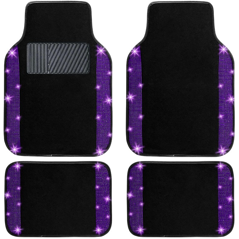 NBTEPEM Purple Violet Bling Car Floor Mats Full Set Universal Fit Most CarsSUV Trucks 4 pcs Sparkle Glitter Diamond Carpet for Women Girls with AntiSlip Pad Purple Violet Diamond - Image 2