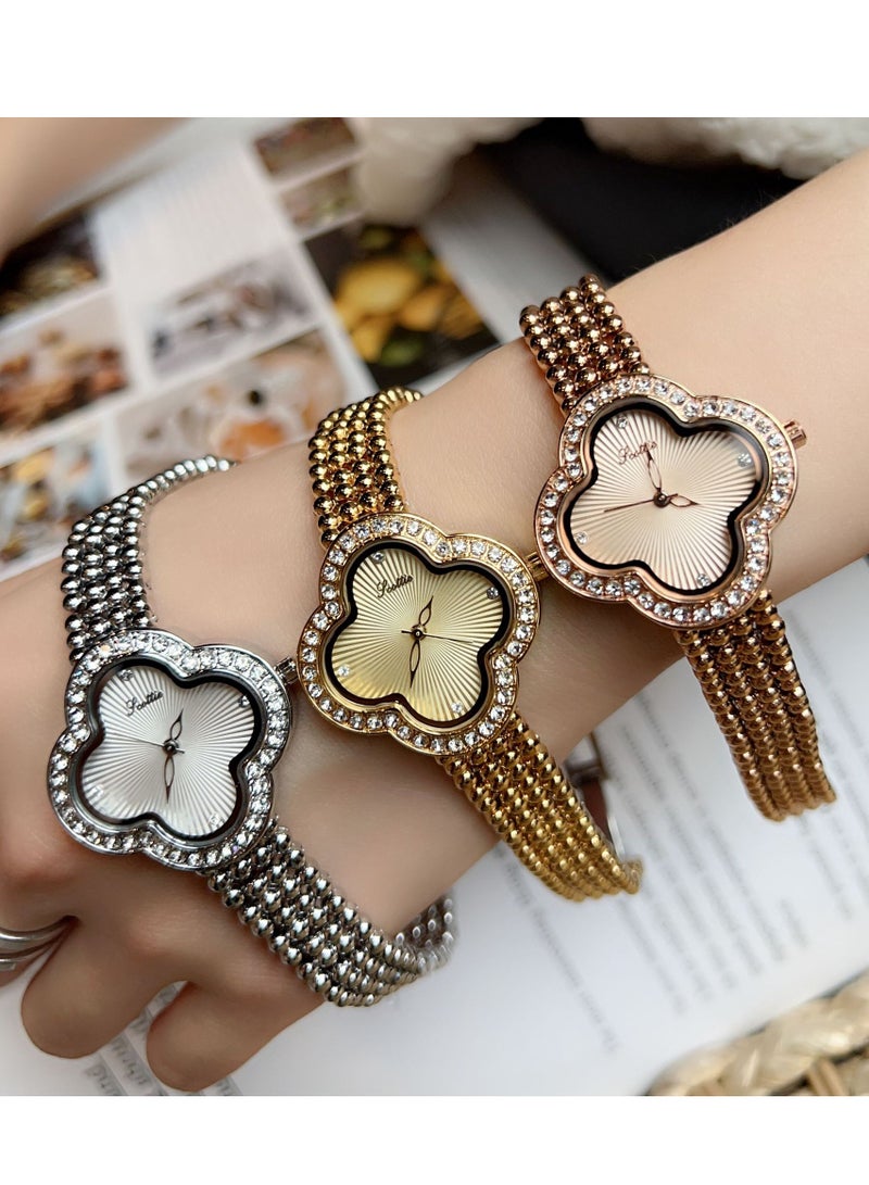 New Women's Watch Bracelet Watch, Women's Diamond Inlaid Flower Shaped Luxury Small Fragrance Style - Image 2