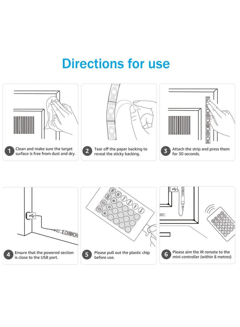 VIUAUAX 2M LED Light Strip RGB with Remote Control, LED Strip Light TV Bias Backlight Kit for HDTV Desktop PC Fish Tank Decorations, Waterproof RGB Monitor Lighting with Remote Control, USB Powered,for TV Backlighting, Gaming Room, Bedroom, and Indoor Decor - Image 5