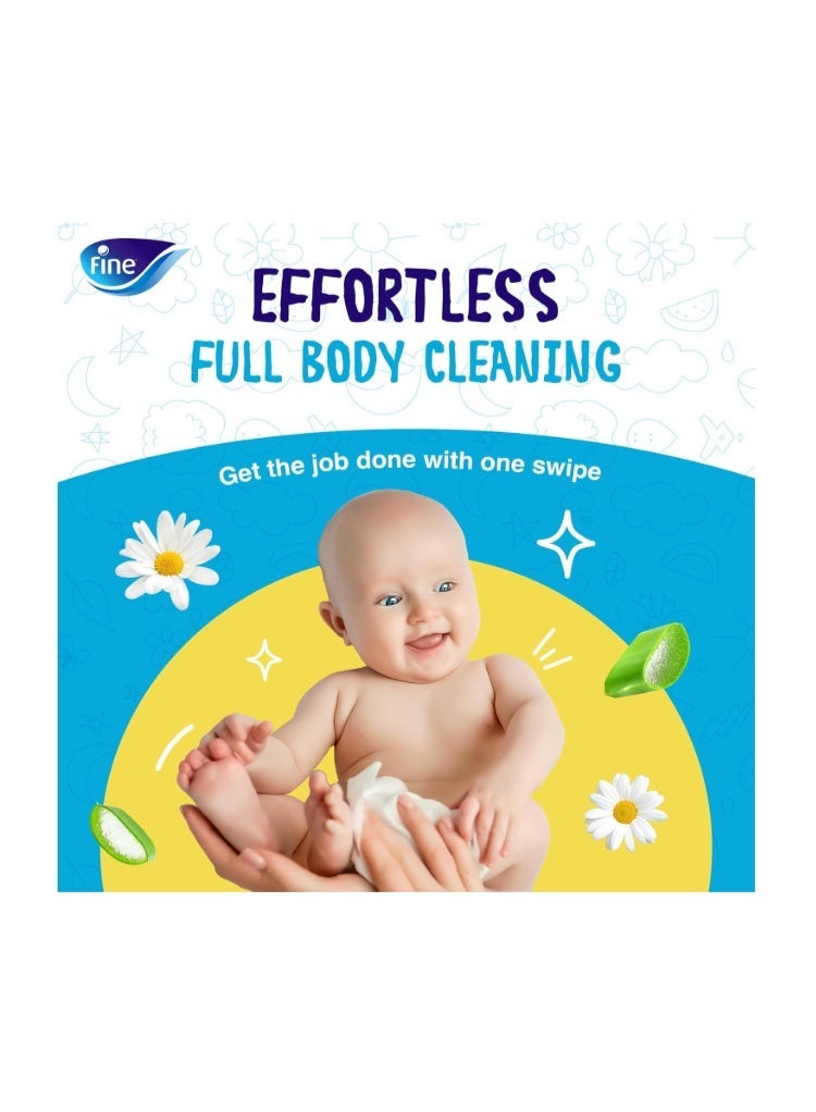 Fine Baby All Body Wipes Chamomile and Aloe Vera Essence, 72 sheets, Free from Alcohol - Image 1