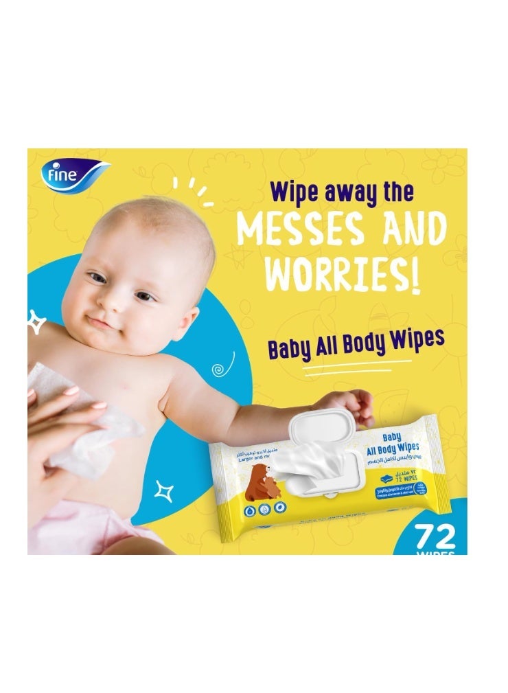 Fine Baby All Body Wipes Chamomile and Aloe Vera Essence, 72 sheets, Free from Alcohol - Image 5